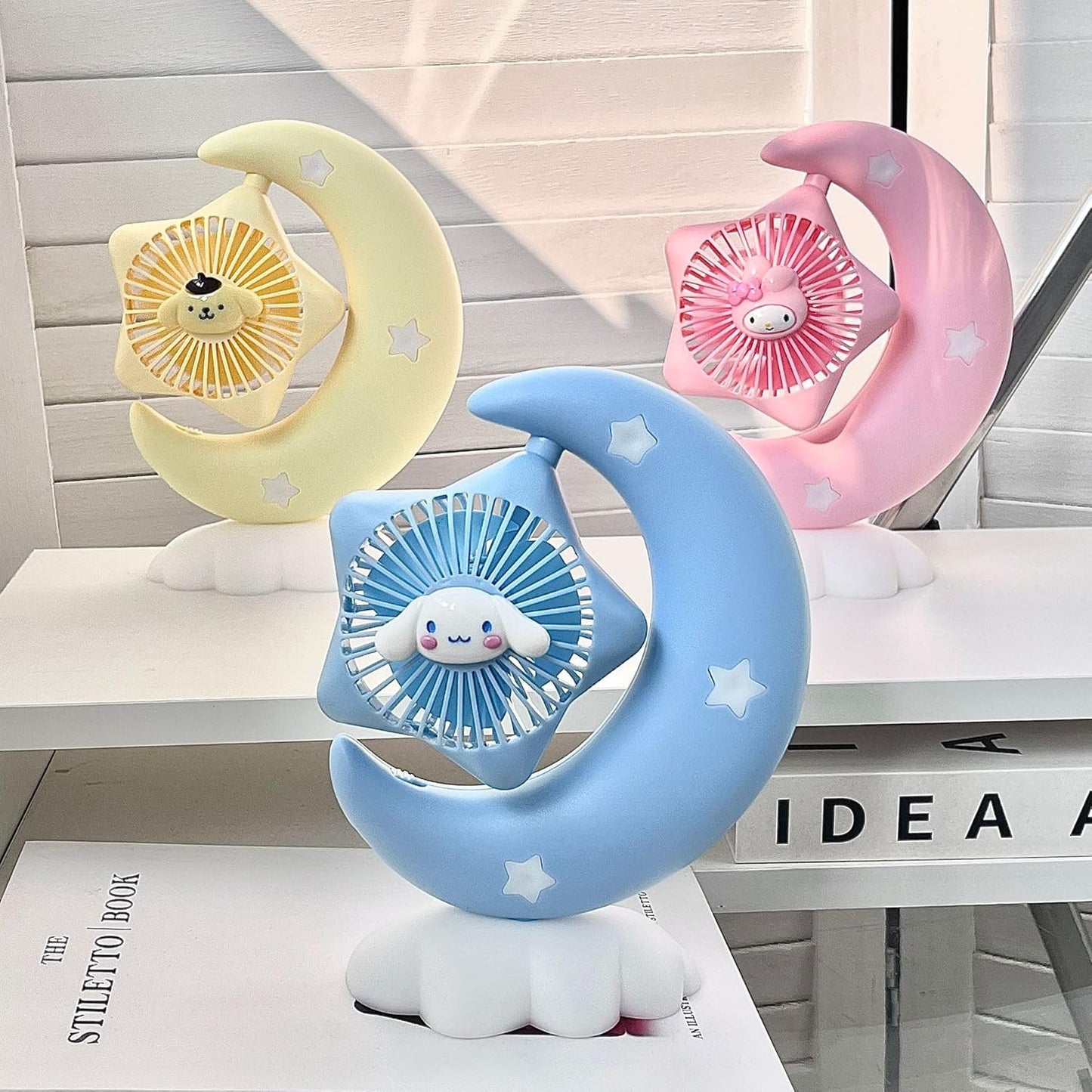Desktop Fans Moon Electric Fan Kawaii Girl Heart Mute Luminous Usb Charging Portable Rechargeable Summer Gifts
