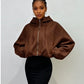 Ladies Oversized Cropped Zip-Up Hoodie-Various Colours