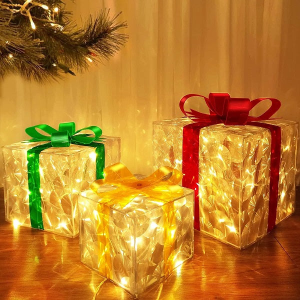 Christmas Set of 3 Gift Boxes With Warm White LED Fairy Light