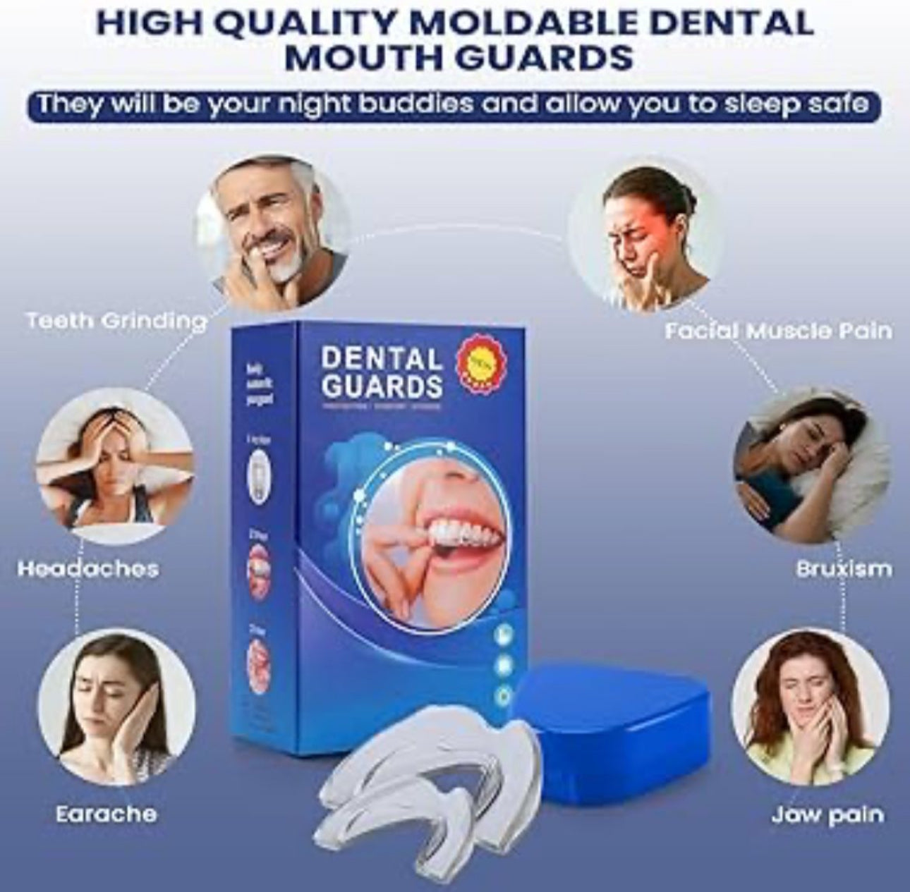 Dental Guard for Clenching Teeth at Night – 4pc Night Guard for Teeth Grinding & Anti-Snoring