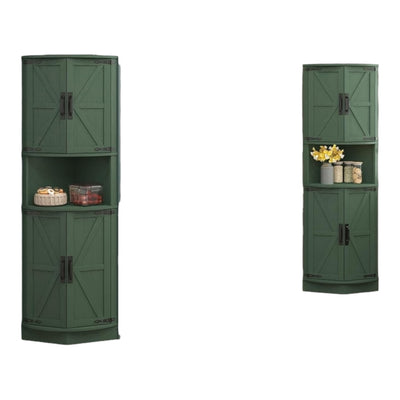 MFurn Farmhouse Storage Corner Cabinet with 4 Barn Style Doors and 5 Storage Shelves, Corner Storage Cabinet for Kitchen, Living Room-Various Colours-Pre-Order Now Available