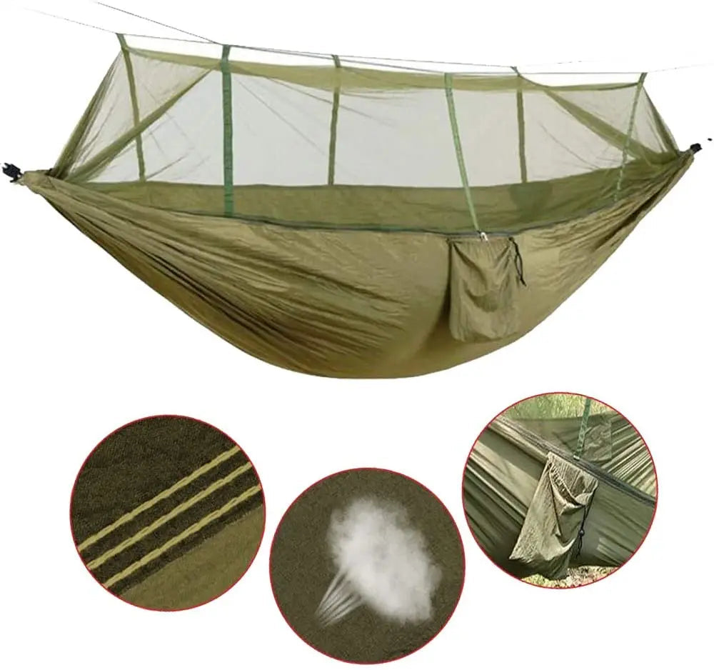 MHome Portable Camping Hammock With Mosquito Net - Military Green