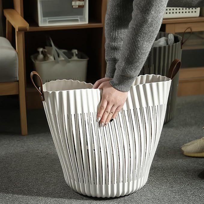 MHome Flexible Laundry Basket with Leather Handles – Multi-Purpose Round Storage Basket