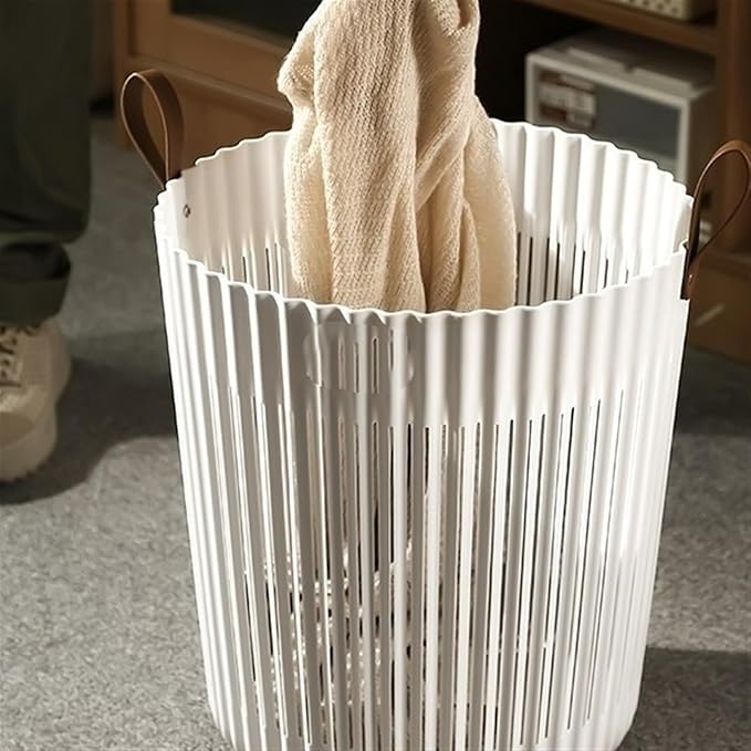 MHome Flexible Laundry Basket with Leather Handles – Multi-Purpose Round Storage Basket