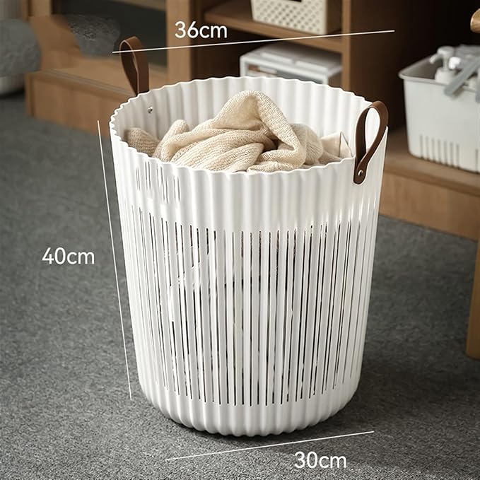MHome Flexible Laundry Basket with Leather Handles – Multi-Purpose Round Storage Basket
