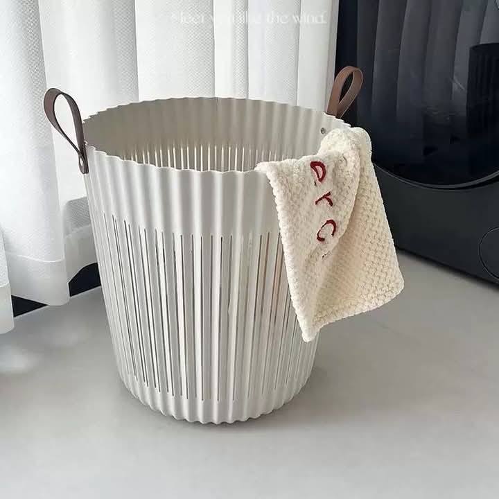 MHome Flexible Laundry Basket with Leather Handles – Multi-Purpose Round Storage Basket