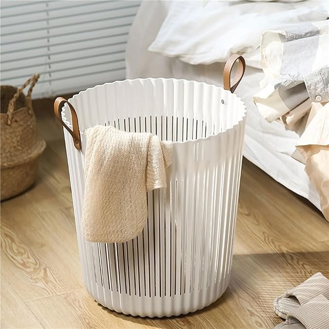 MHome Flexible Laundry Basket with Leather Handles – Multi-Purpose Round Storage Basket