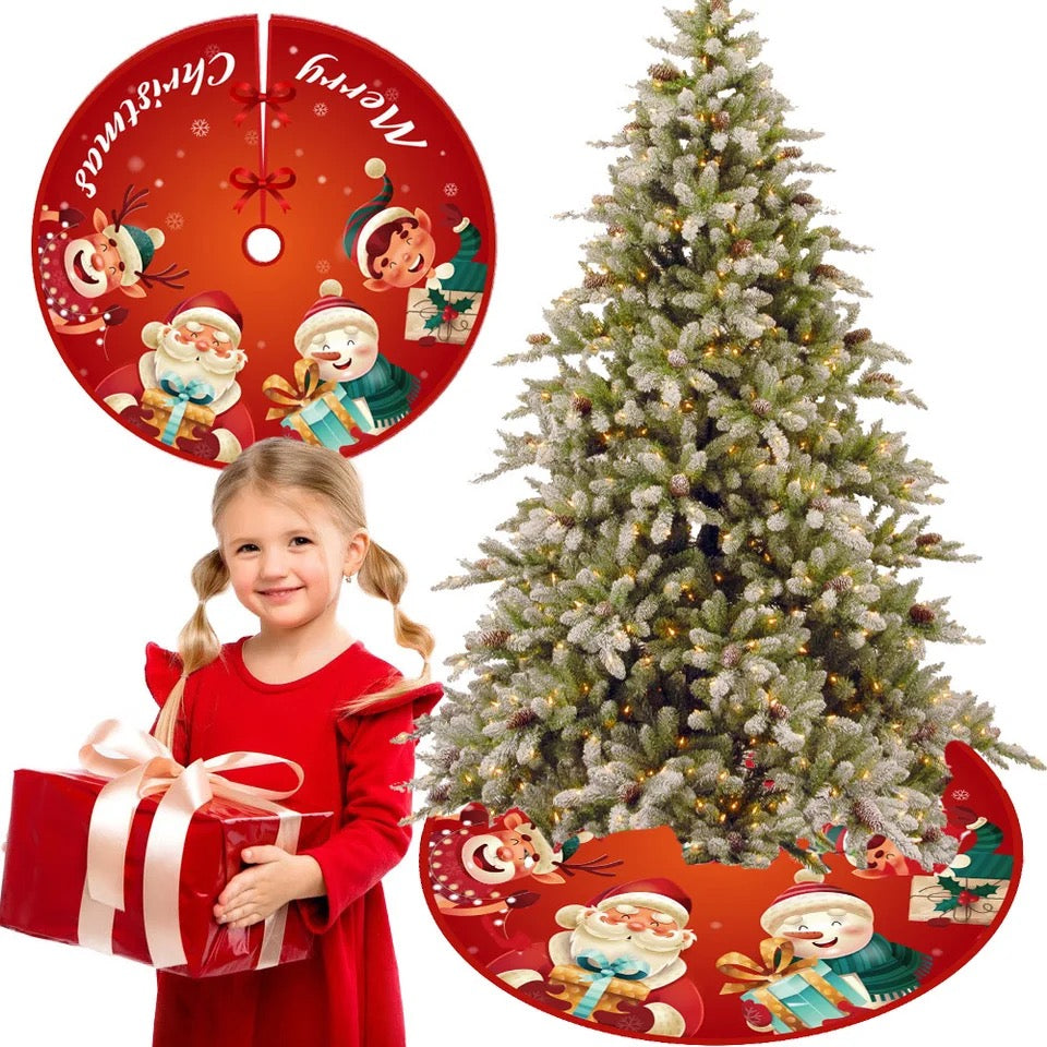 Christmas Tree Skirt Exquisite Print Anti-fade Comfortable Soft Large Area Scene Layout Bowknot Lace Up Party Decoration Xmas Tree Floor Mat