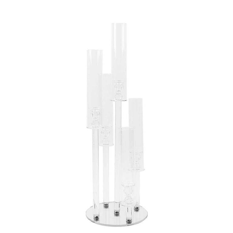 MHome  5-Arm Crystal Round Glass Taper Candle Candelabra, Pillar Candle Holder Wedding Centerpiece