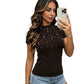 Ladies Pearl Embellished Short Sleeve Tops-Various Colours
