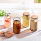 MHome 4-Piece Drinking Glass Set with Bamboo Lids & Glass Straws (380ml)