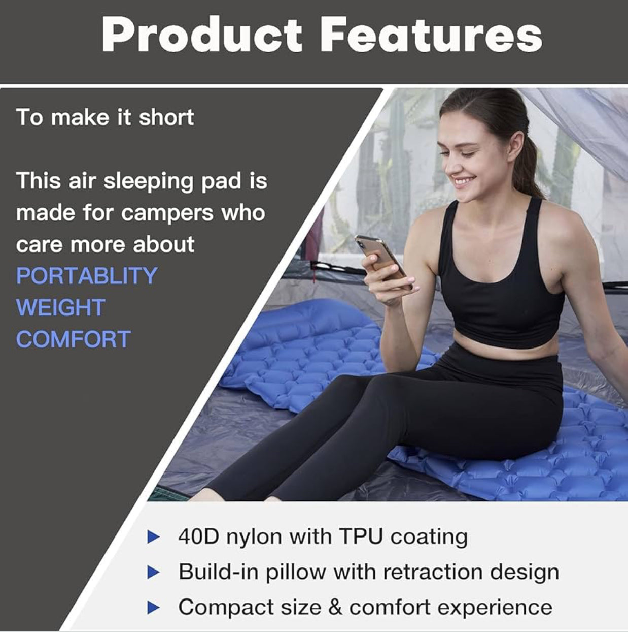 MHome Inflatable Camping Sleeping Pad Multipurpose Foldable Travel Mattress with Pillow for Picnic and Hiking Inc Foot Pump