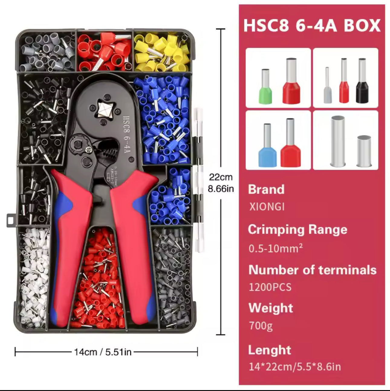 Crimping Pliers Tubular Terminal Crimper Wire Mini Crimper Tools Household Electrical Kit With 1200pc Lugs