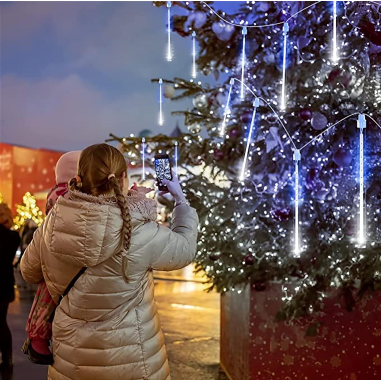 Christmas LED Meteor Shower Rain Lights 80cm 8 Tubes SMD LEDs IP65 Waterproof Rain Lights Outdoor Icicle Snow String Lights for Outdoor Wedding Garden Tree Home Decor, cool white