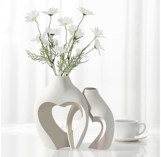 MHome White Heart Vases set of 2 Nordic Modern Style Decorative Vase