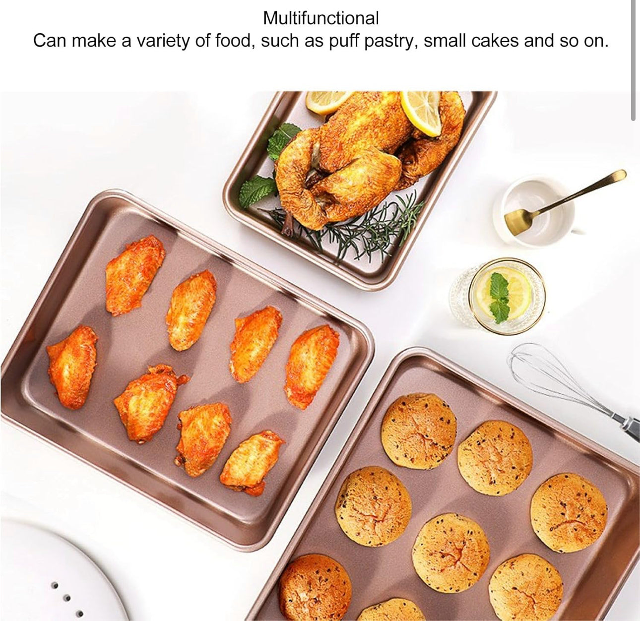 MHome Carbon Steel Baking Sheet Tray Small ,Medium,Non Stick Oven Pan, Multi Functionality, Excellent Heat Conductivity