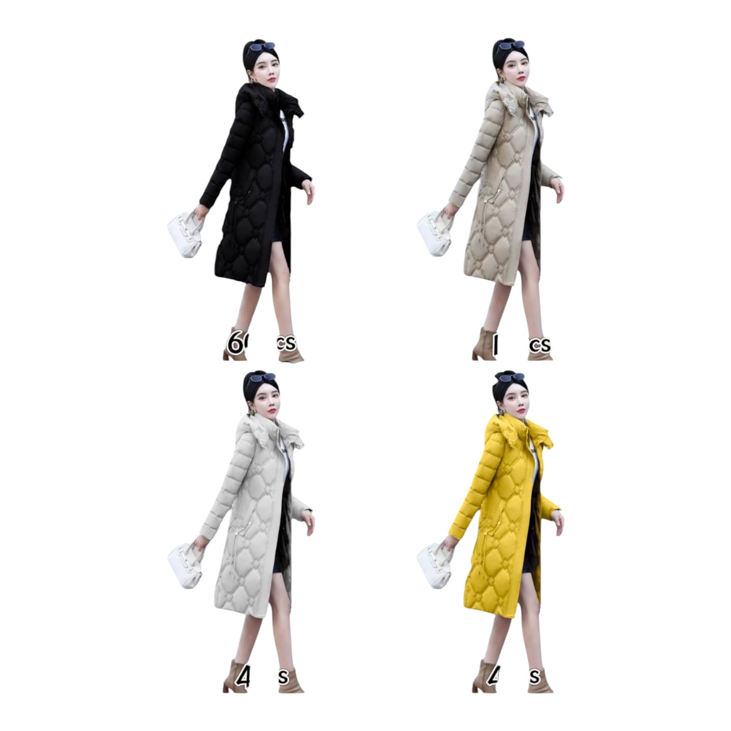Ladies Mid-Long Length Diamond Quilted Puffer Jackets-Various Colour