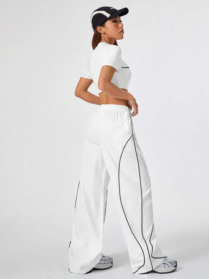 Women's Casual Streetwear T-Shirt And Wide Leg Pants 2pc Set- Various Colours