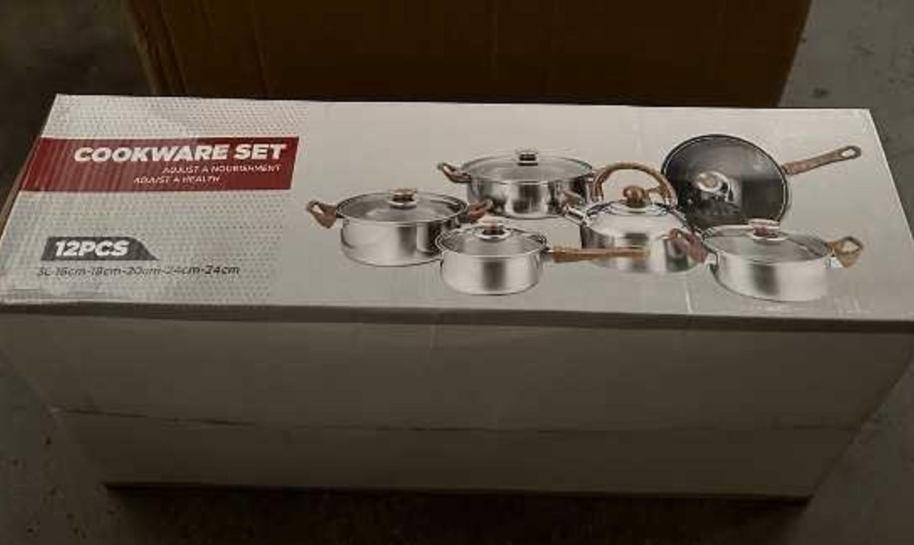 12Pcs Pots and Pans Set with 3L Kettle Nonstick Kitchen Stainless Steel with Lids Dishwasher Safe