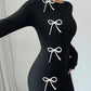 Women's Elegant Bow Decor High Slit Waist Clinching Dress,  Maxi Women Outfit-Various Options