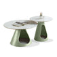 MFURN Modern Minimalist Round Stone Slab Iron Coffee Table 2-Tier For Living Room
