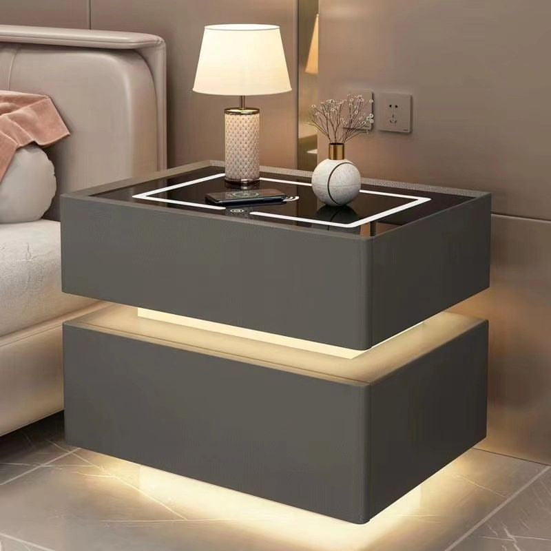 Nordic style smart bedside cabinets with wireless charging, Bluetooth speaker, LED strip, and secure password lock drawer-Available In Various Colours PreOrder Sales Now Available!