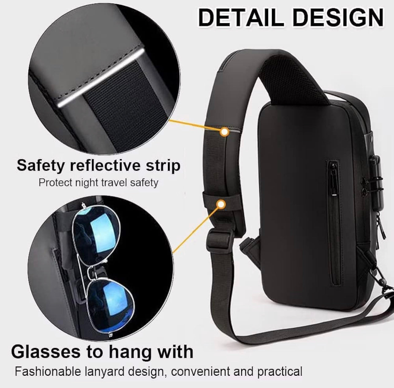 Stylish Small Sling Crossbody One Side Shoulder Bag Mobile Passport Document Waist Fanny Pack Tactical Travel Pouch for Daily Use With USB