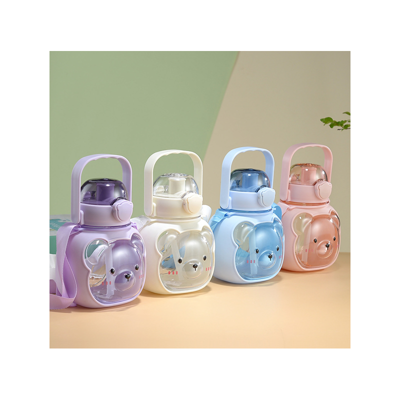 Children’s Drinking Bottle with Straw, Strap & Handle – Bear Design 500ml