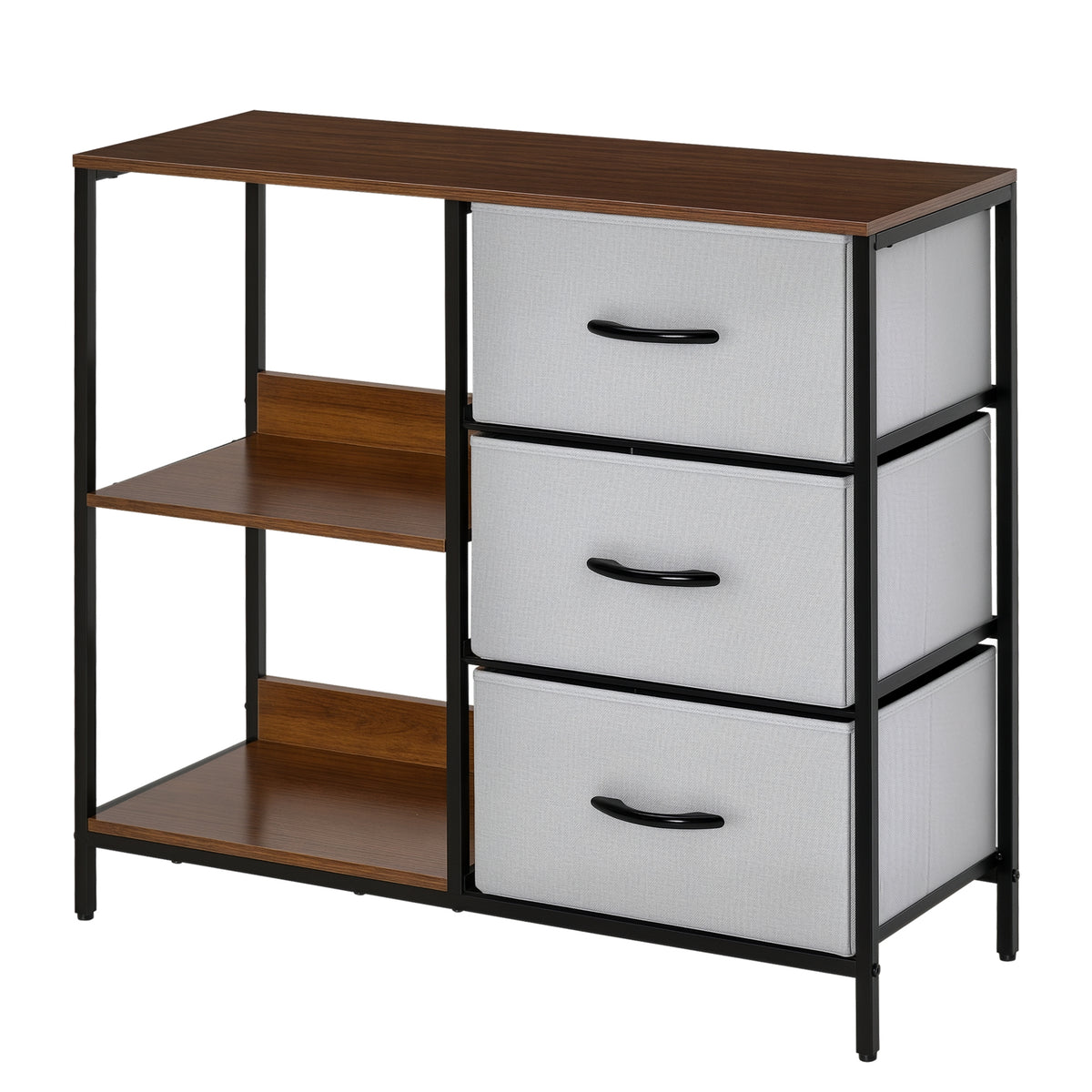 MFURN Narrow Fabric Chest of Drawers, Fabric Dresser with 3 Folding Drawers, 3 Open Shelves and Wide Top, Dresser for Bedroom, Living Room and Hallway, Walnut, Light Gray & Dark Gray Options