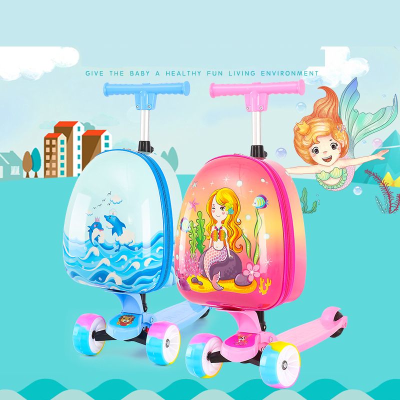 Kids Cartoon Theme Roller Luggage Scooter School Bag with Wheels