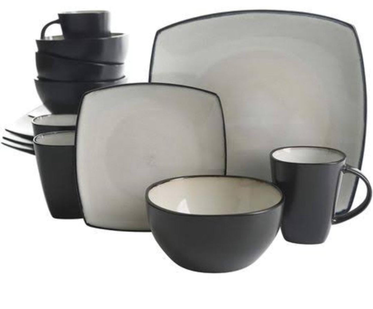 DINNERWARE SET 16-Piece Plates Bowls Mugs Dishes Stoneware Square Dinner Kitchen