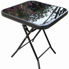 MFurn Patio Bistro Folding Coffee Table – Black Glass Top Outdoor & Indoor Square Table