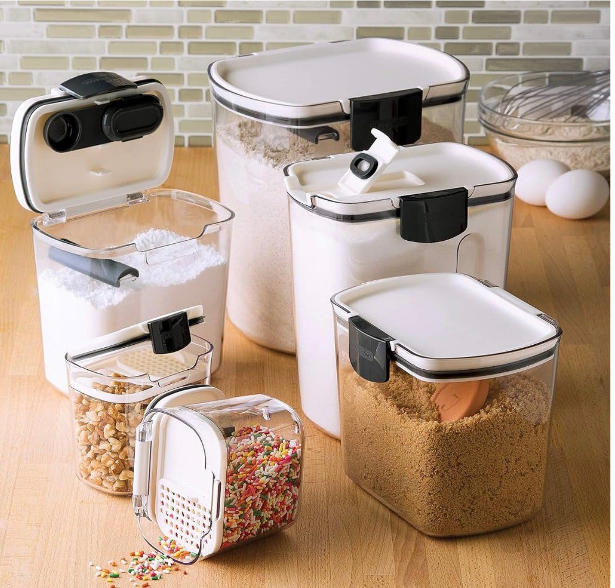 MHome Baker's Airtight Kitchen Storage Canister Container Set for Flour, Sugar & More, Keeps Ingredients Fresh, with Accessories 6pc