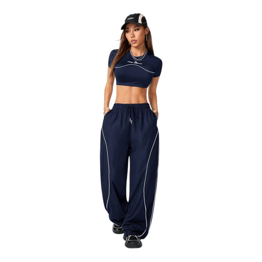 Women's Casual Streetwear T-Shirt And Wide Leg Pants 2pc Set- Various Colours