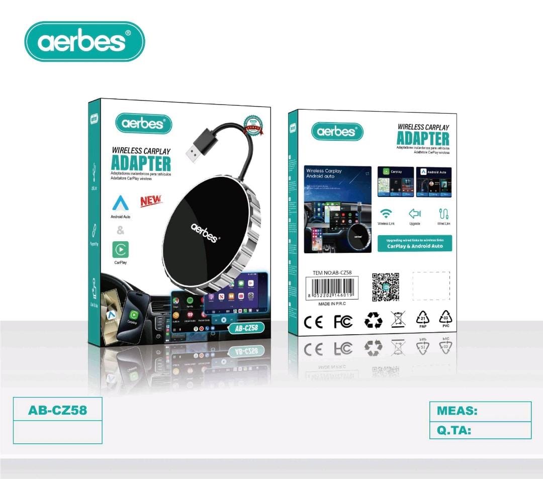 Aerbes AB-CZ58 Wireless Carplay Adapter Dongle With USB C Otg Converter