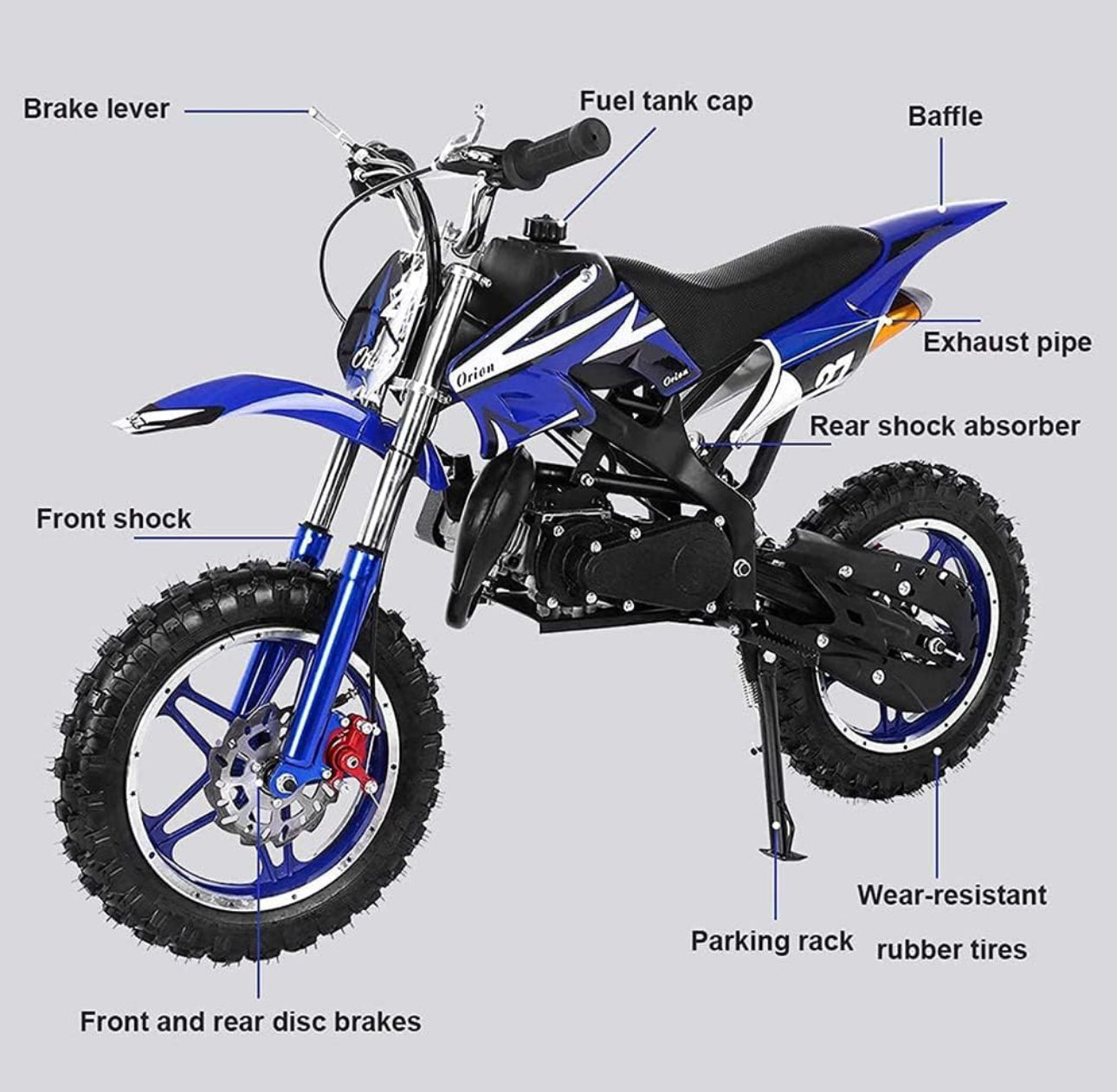 Mini Dirt Bike, 49Cc Dirt Bike, Children's Bike, Petrol-Powered 2-Stroke 49Cc Motorcycle