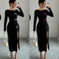 Women's Elegant Bow Decor High Slit Waist Clinching Dress,  Maxi Women Outfit-Various Options