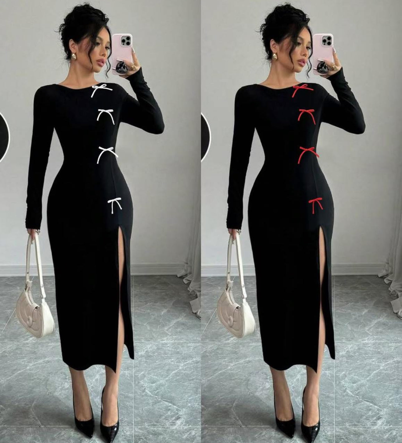 Women's Elegant Bow Decor High Slit Waist Clinching Dress,  Maxi Women Outfit-Various Options