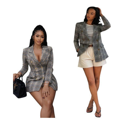 Ladies Double Breasted Plaid Blazer-Various Sizes