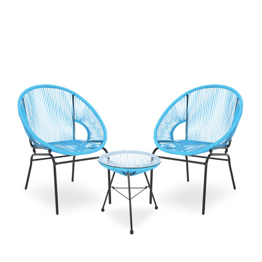 MFurn Dante 3pc Acapulco Patio Bistro Set with Glass Table – Various Colours