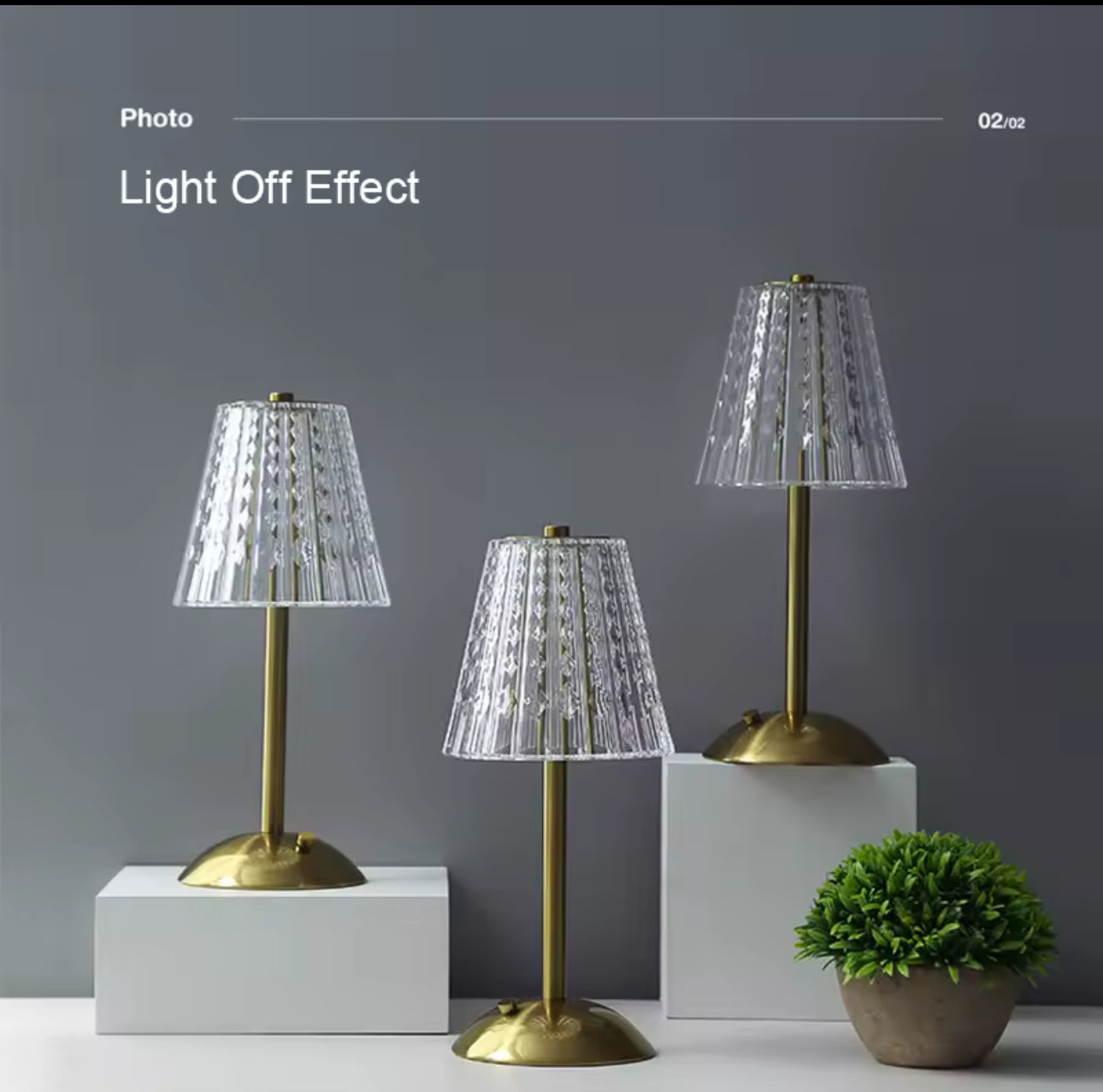 MTech Nordic Crystal Rechargeable Table Lamp LED Bar Lamp Touch Dimmable Golden Desk Lamp Living Room Bedroom-Various Options