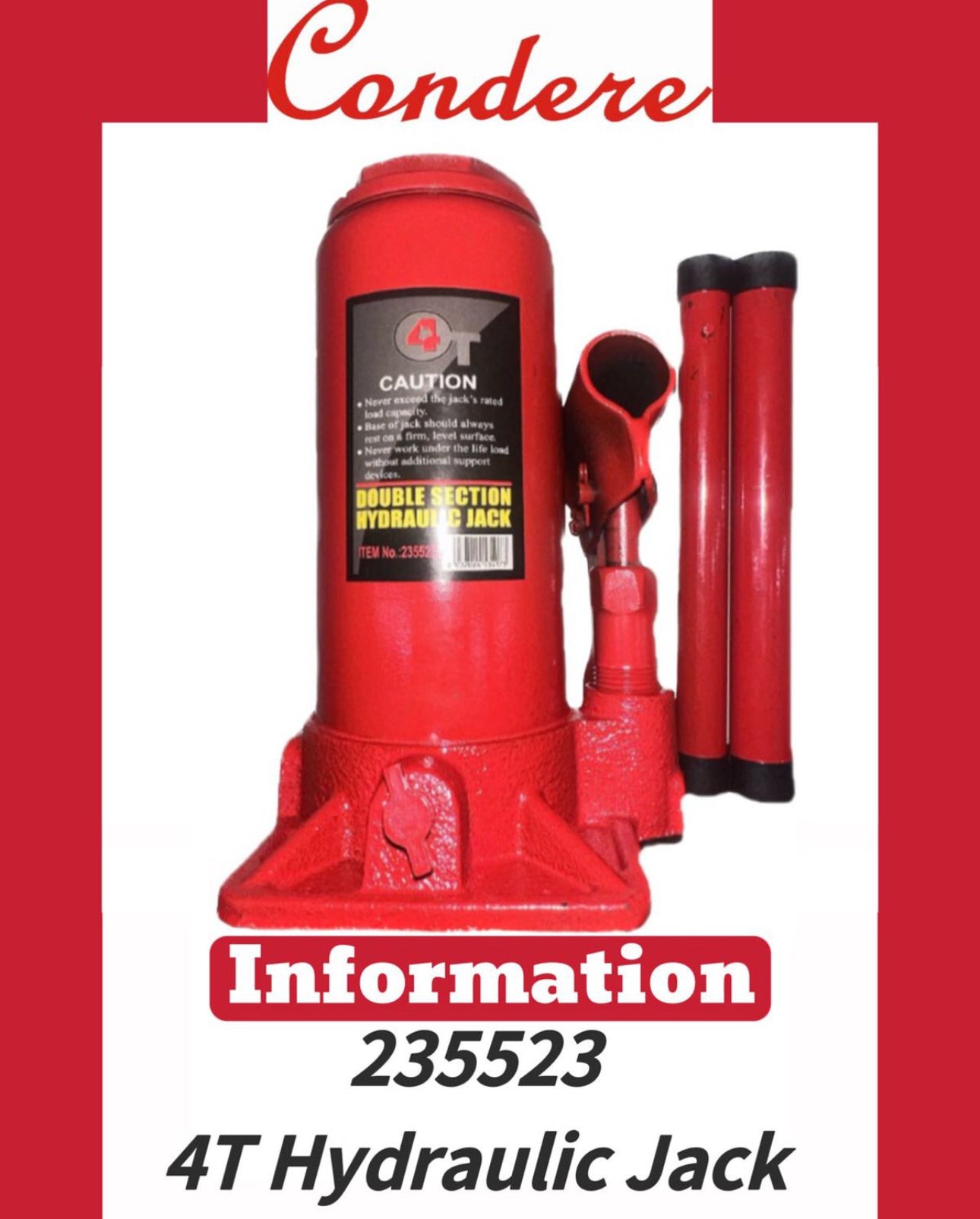 Hydraulic Bottle Jack Condere Brand - Various Options