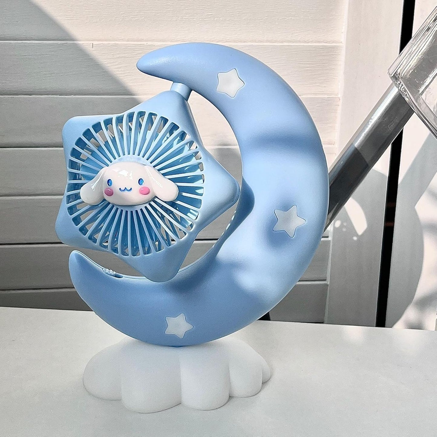 Desktop Fans Moon Electric Fan Kawaii Girl Heart Mute Luminous Usb Charging Portable Rechargeable Summer Gifts
