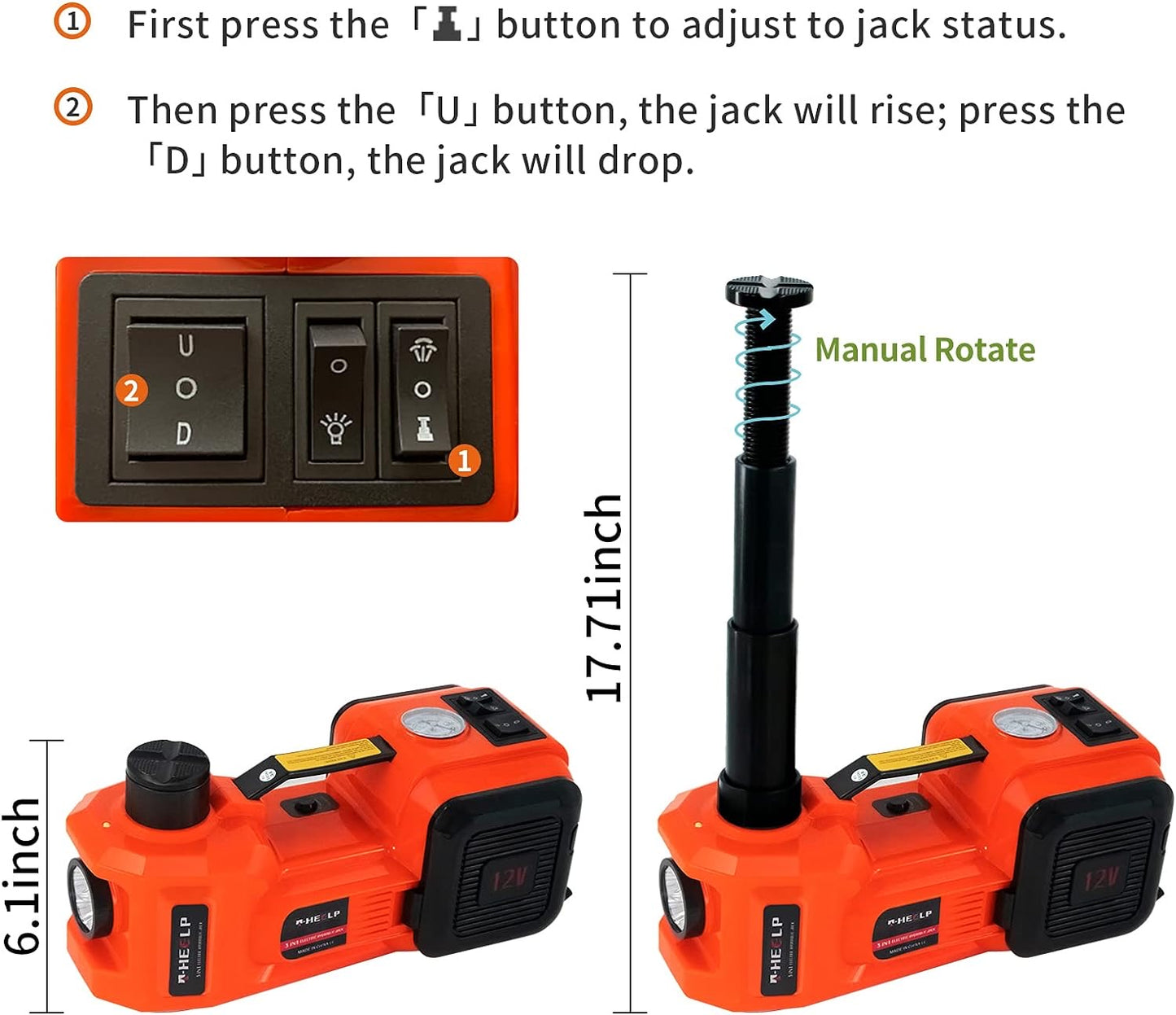 Electric Car Jack 5Ton 12V Kit Car Jack Hydraulic with Inflator Electric Jack for Car SUV Sedan MPV Change Tires Garage Repair Emergency Kit