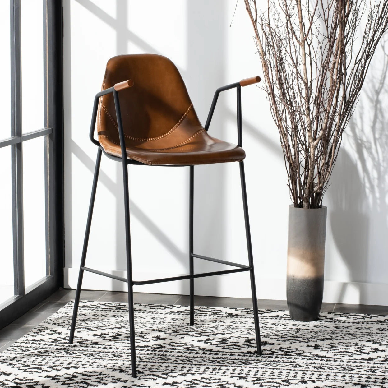 MFurn Mid Century Industrial Bar Stool with Footrest & Armrest Various Colours 2pc Set