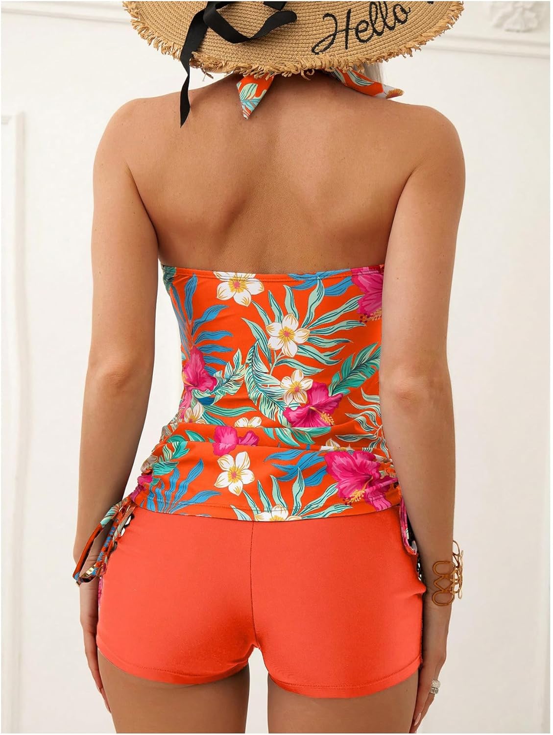 Women's Beachwear Floral Print Tankini Bathing Suits Swim Tank Top with Boy Shorts Two Piece Swimsuit