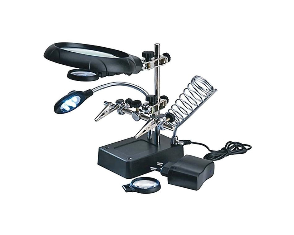 Magnifying Glass with LED Light,2.5X 7.5X 10X Lens Helping Hands Magnifier Soldering Station with Clamp and Alligator Clips for Soldering, Assembly, Repair, Modeling,Crafts