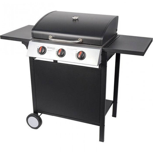 MHome Gas Grill 3 Burner With Cast Iron Grates, Thermometer And Side Shelves