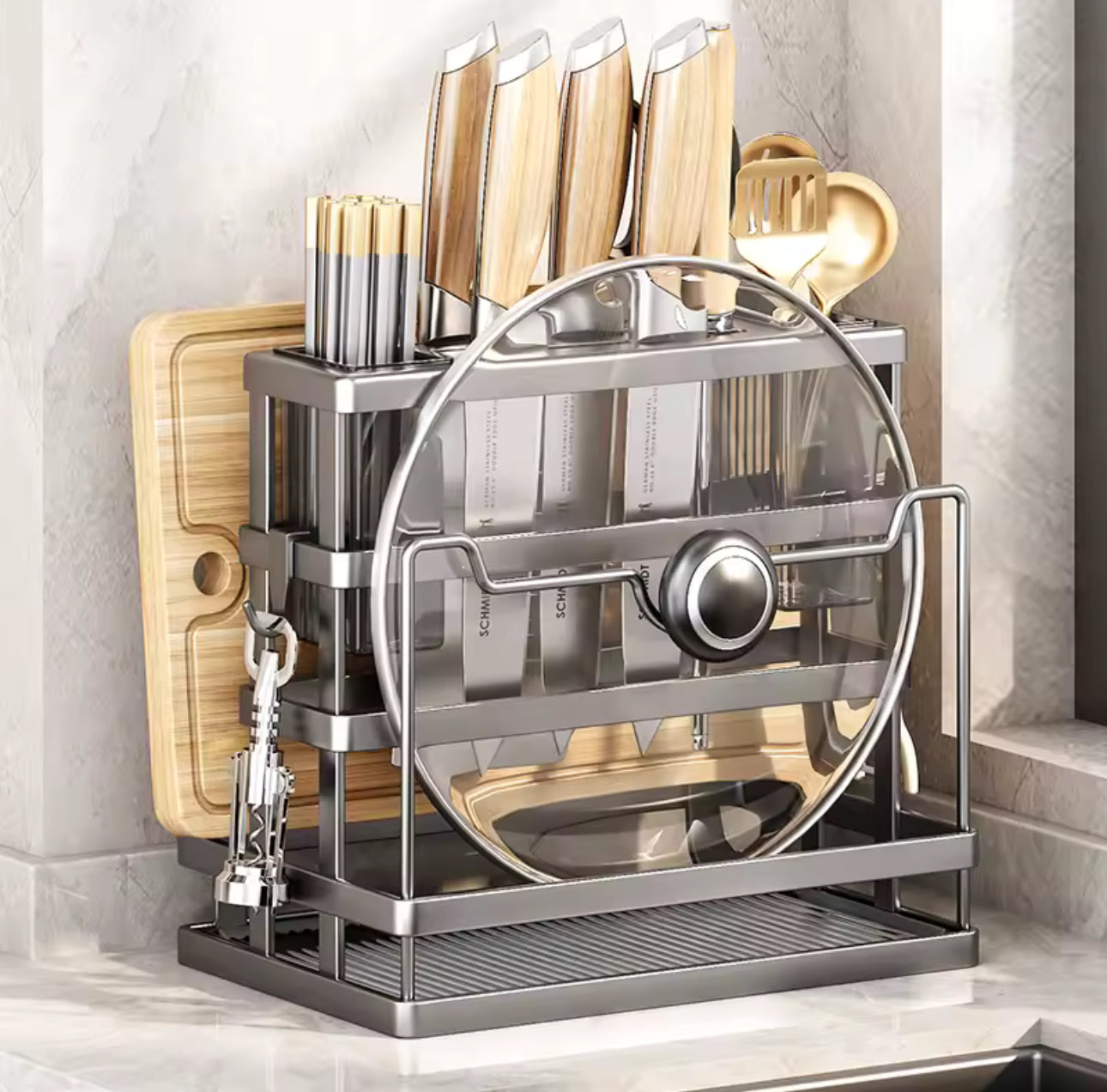 MHome Wall-Mounted Multifunctional Kitchen Knife & Pot Lid Rack