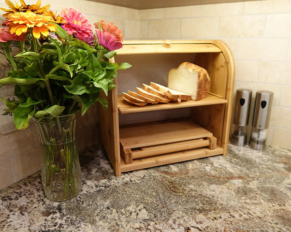 MHome Two-Layer Bamboo Bread Box – Adjustable Roll-Top Bread Storage Organizer